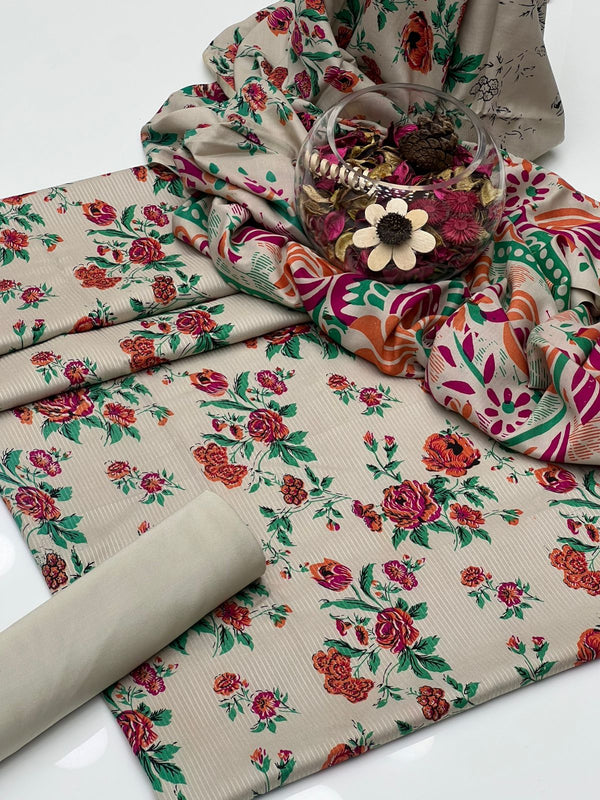 Linen Floral Table Print 3Pcs Dress KS0928439