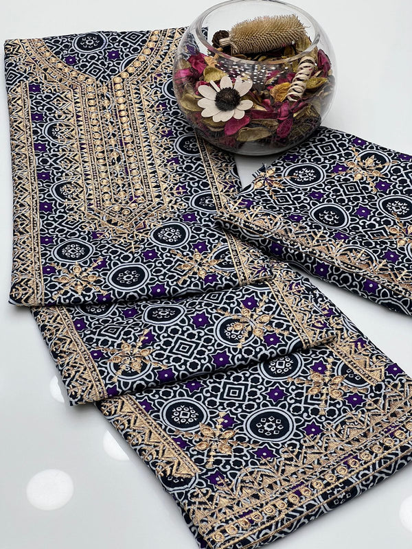 Linen Ajrak Print With Embroided Mirror Work KS0924458