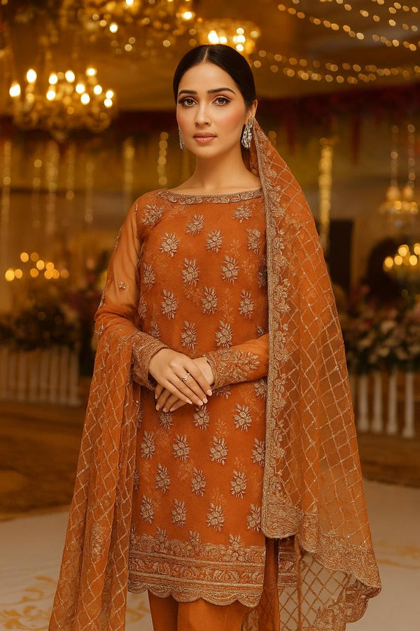 Soft Net With Fancy Embroidery Sequence Booti 2 Pcs Dress KS0925459