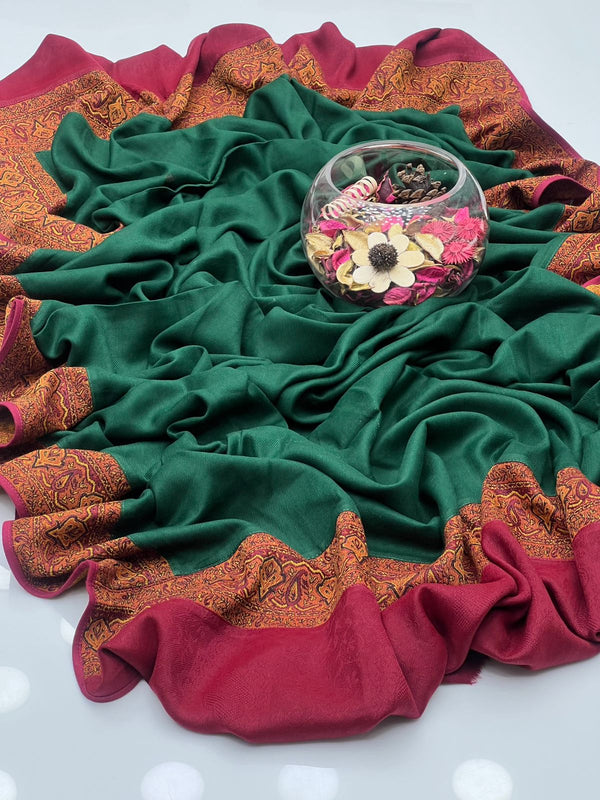 Pashmina Wool With Jamawar Moonlight Border Shawl KS1025477