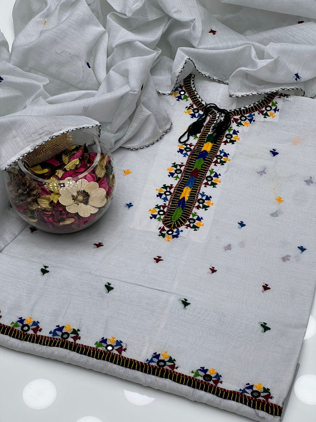 Cotton Silk Hanmade Balochi Mirror Work Embroidered KS1123490