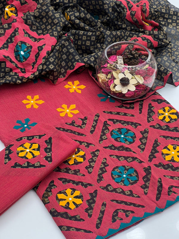 Cotton Khaddi Applic Work 3 Pcs Dress KS1025495