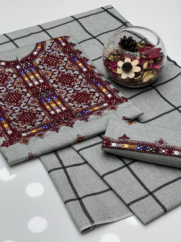 Cotton Khaddar Balouchi Gala Border Embroidery 3 Pcs Dress KS1025509