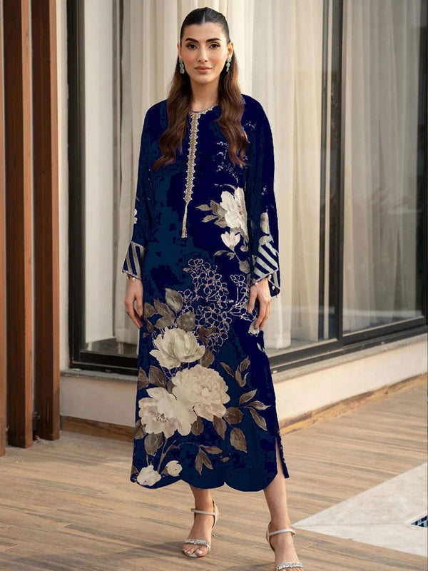 Shamoze Silk Fancy Neck Work & Digital Print 3Pcs Dress KS1025524A