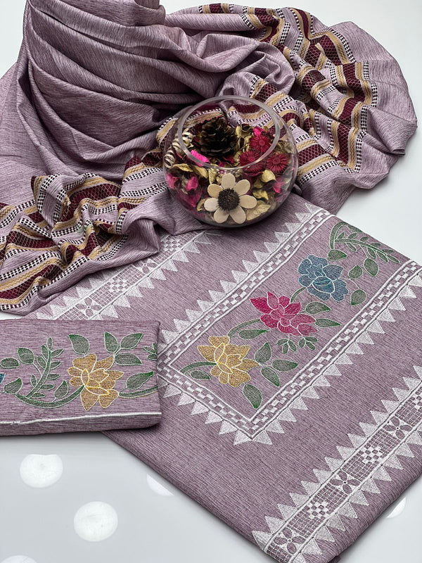 Soft Cotton Khaddar Embroided Gala With Applick Style Embroidery Work 3Pcs Dress KS1025530