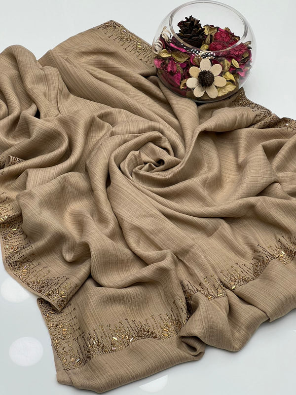 Pure Pashmina Wool Fancy 4 Sided Stone Work Shawl KS1125542