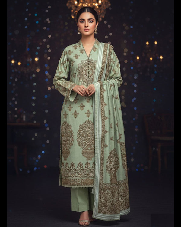 Dhanak Allover Front,Back & Sleeves Broshia 3Pcs Dress KS1125546