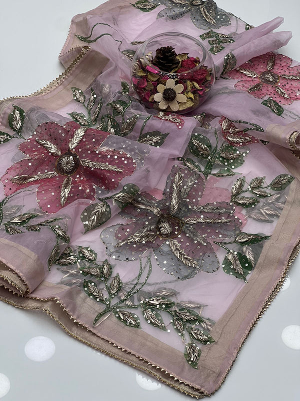 Ketonian Organza Pitta Gotta Work With Sequence With 4 Side Masoori Piping Dupatta KS1125551