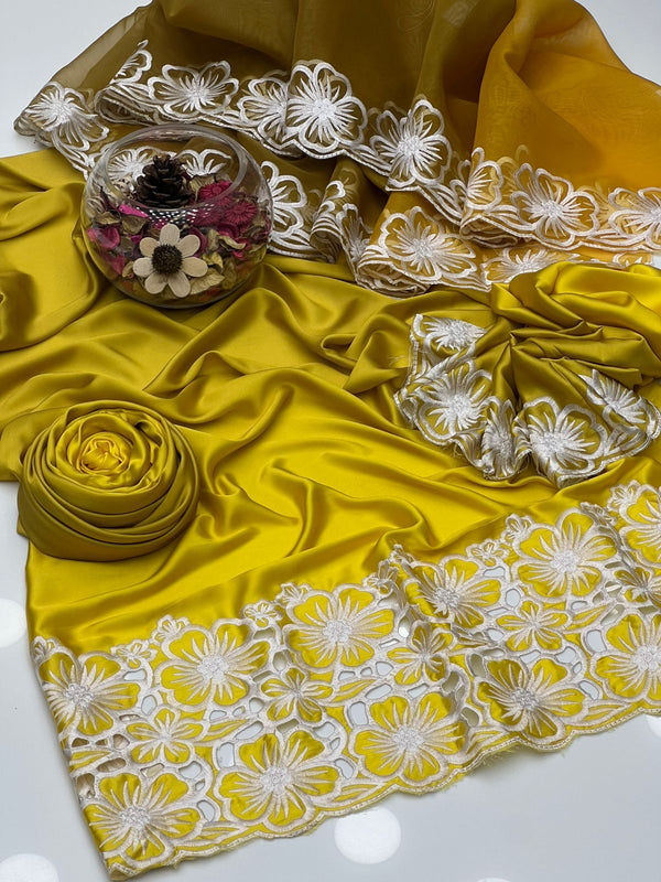 Exclusive 2 Tone Shamoze Silk Breeze Front Cut-Work Embroidery 3Pcs Dress KS1125553