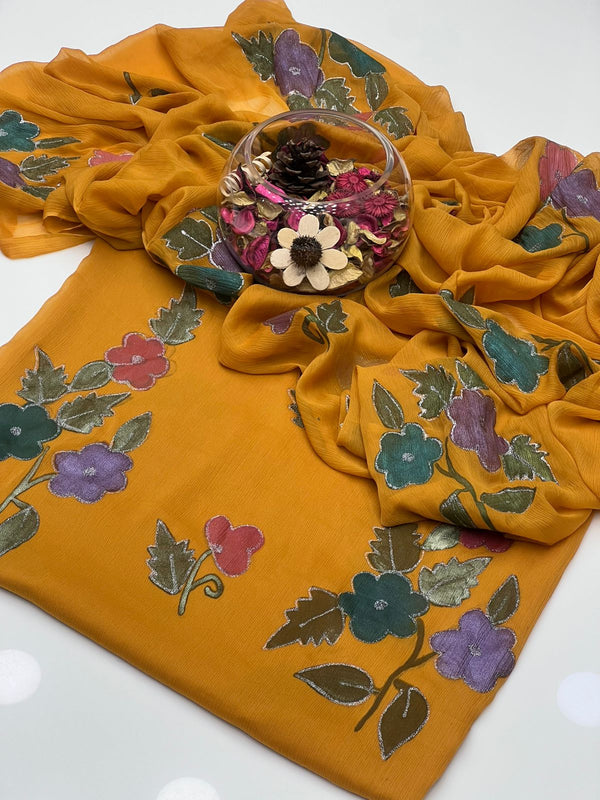 Bamber Chiffon Handmade Oil Paint With Glitter Outline 2Pcs Dress KS1125556