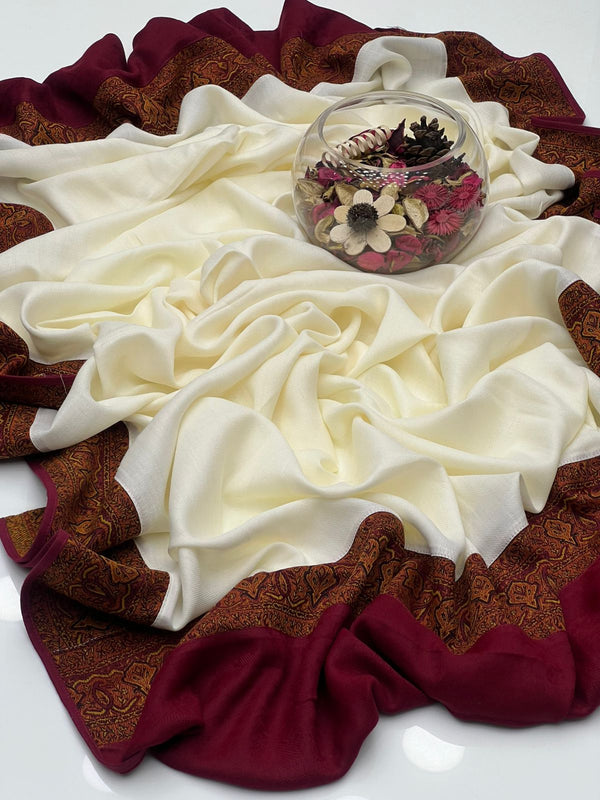 Pashmina Wool With Jamawar Moonlight Border Shawl KS1125582