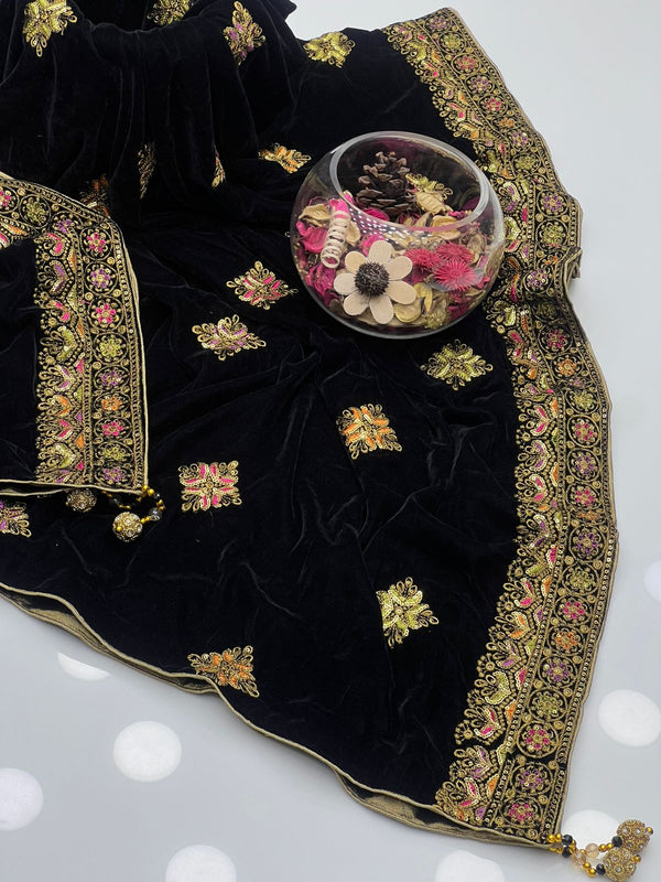 Velvet Micro 9000 2 Sided Matha Patti & Botti Embroidery Shawl KS1125588