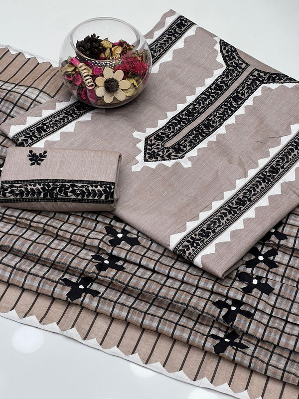 Soft Khaddar Embroidery With Applick Work 3Pcs Dress KS1125589