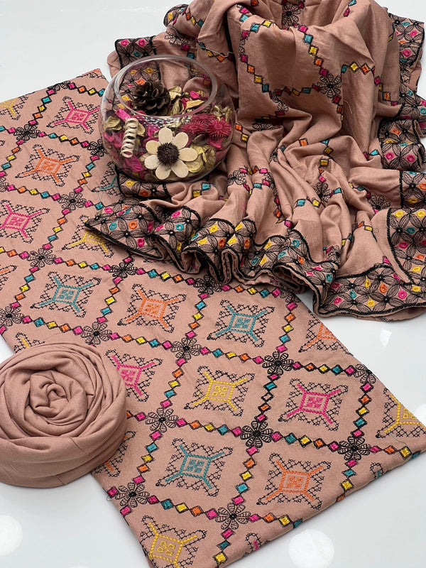 Karandi Multi Front Full Jall 3Pcs Dress KS1225608