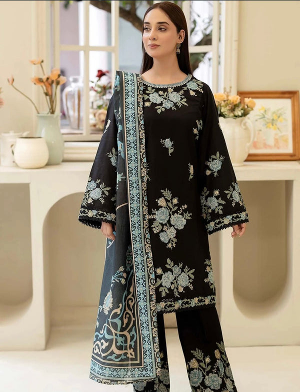 Dhanak Fabric Gala Border Cross-Stitch Embroidery 3Pcs Dress KS1225609