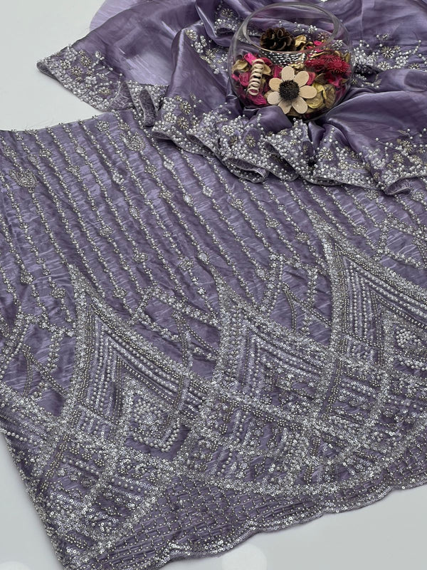 Sheesha Silk Fancy Sequence Pearls Motti Beads Heavy Front & Back Work 2 Pcs Dress KS1225612