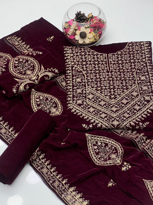 Velvet Tilla & Sequence Work 3Pcs Dress KS1225613