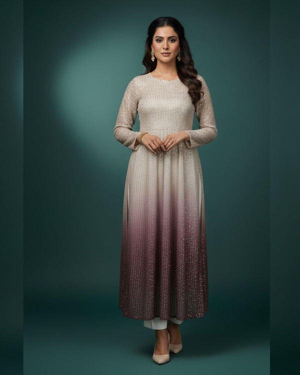 Soft Net With Allover Sequence Work 2 Tone Shirt KS1025462