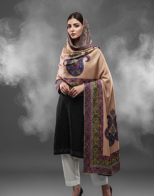 Pure Pashmina Wool Anarkali Style Jaal With Border Style Digital Print Shaw KS1025525J
