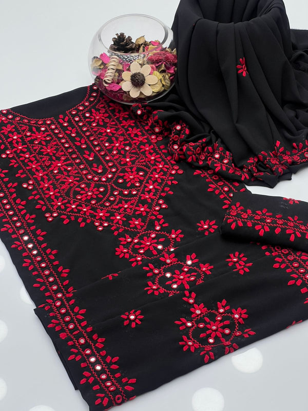 Korean Georgette Embroidered With Mirror Work 2 Pcs Dress KS1225616