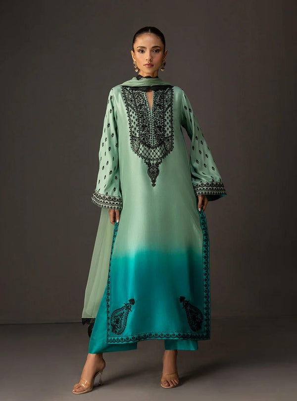 Shamoze Silk Gala Border & Simple 2 Tone Tye N Dye KS01325149D