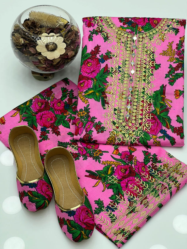 Light Weight Marina Floral Print With Embroided Mirror Work KS1023400