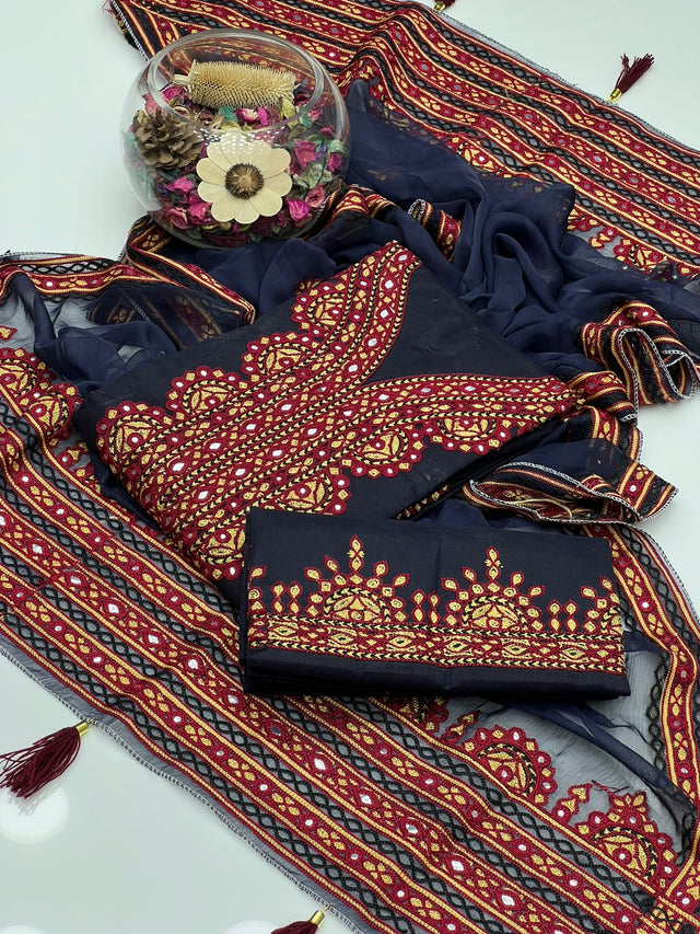 Soft Cotton Sindhi Aari Sitara Embroidery Gala Border KS0323113